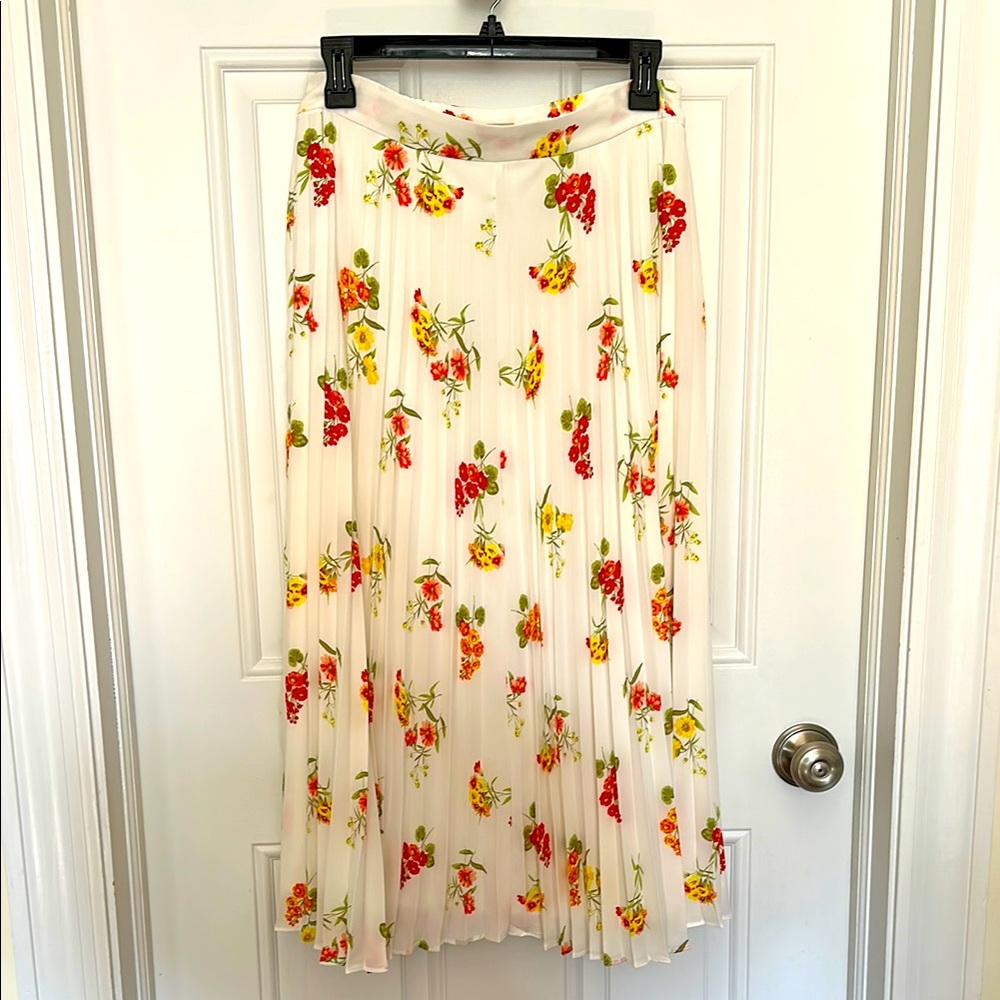 NWT Floral Pleated Skirt - Cream with Red and Yellow Accents